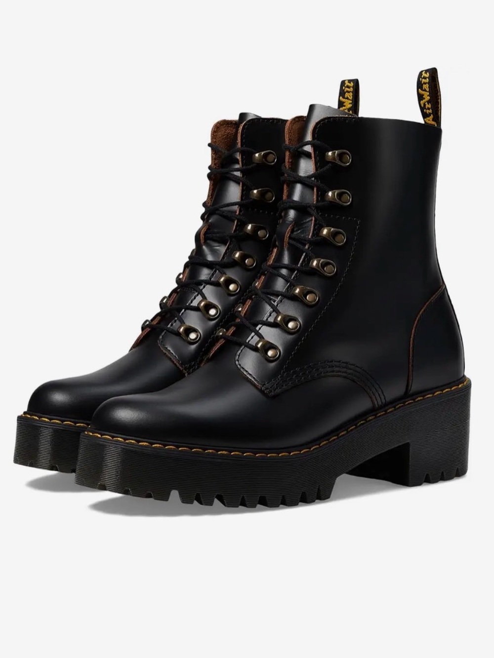 NWT Dr. Martens LEONA Black Lace-Up Platform Ankle Boots